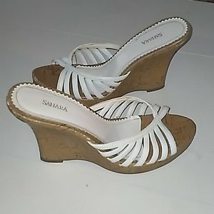 White and cork like wedges Sahara 6.5 peep toe